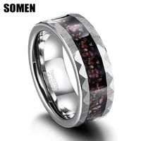 Somen 8mm Tungsten Wedding Rings For Men Dinosaur Bone Metal Slag Inlaid Hammered Edge Engagement Men's ring Fashion Jewelry 1