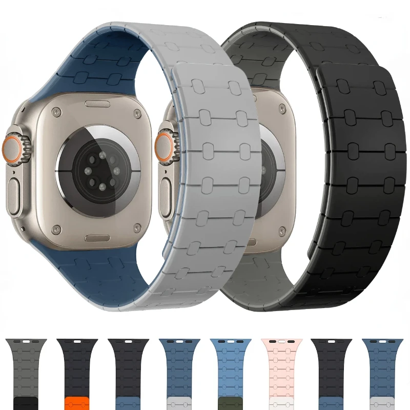 

Ремешок силиконовый для Apple watch Ultra/2 49 мм 9 8 7 45 мм 41 мм, сменный Магнитный браслет для iwatch 6 5 4 3 SE 44 мм 40 мм 42 мм