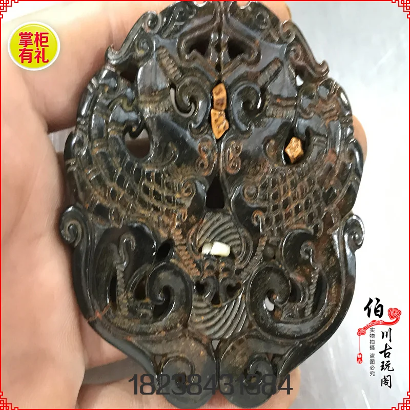 Collezione Di Jade, Xiuyu, Vecchi Oggetti, Ciondoli, Maniglie, High Jade Battles, Han, Ming E Dynasty Hollow Double Dragon Brand