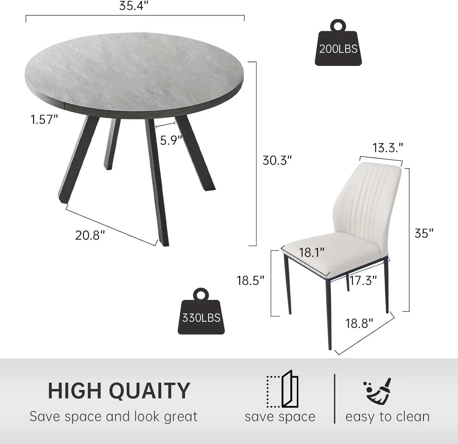 34.6'' Round Dining Table and Chairs for 2, Space Saving Modern Casual Coffee Table Set for Apartment Kitchen Dining Room