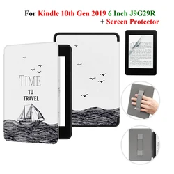 Premium Leather Sleep/Wake Case with Screen Protector and Hand Strap - J9G29R kindle 10th (Travel)