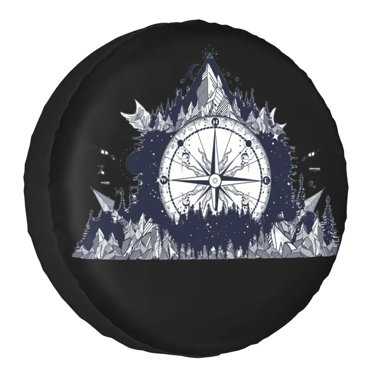 

Mountain Compass Wind Rose Tattoo Spare Wheel Tire Cover Happy Camp For Jeep RV SUV Camper Vehicle Accessories 14" 15" 16" 17"