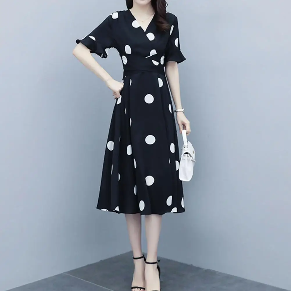 

Summer Dress High-waist Women Dress Simple Dot Pattern Elegant Dress