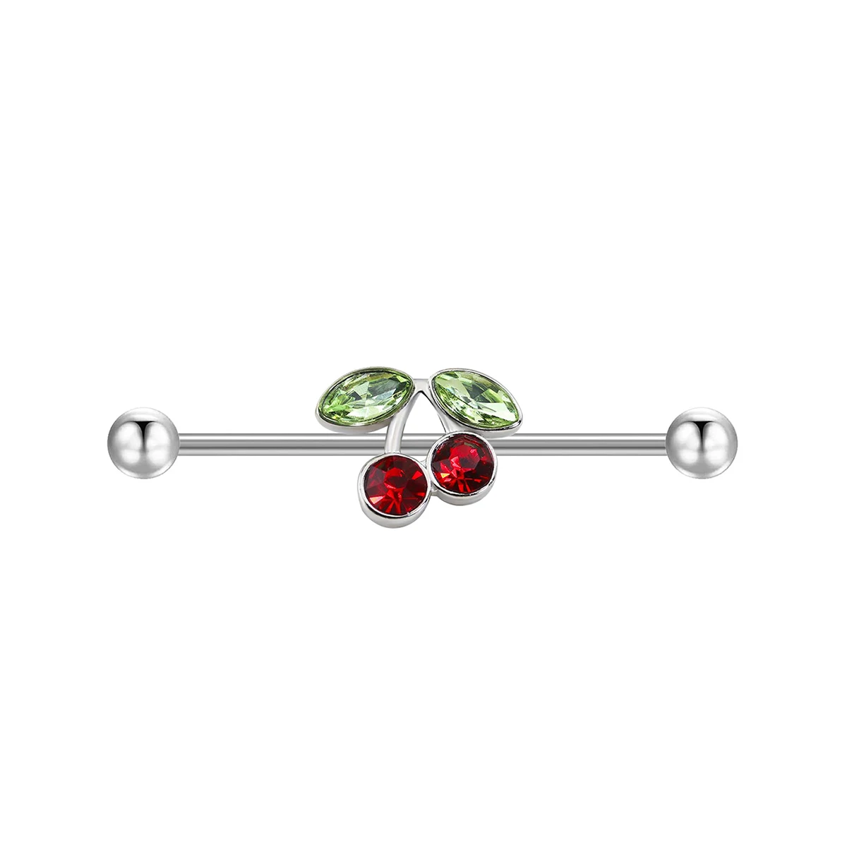 Herzförmige Zirkon-Kristall-Kirsch-Edelstahl-Industrie-Langhantel-Ohrringe, 14 g industrielle Ohrringe, Tragus-Knorpel-Schmuck – Detail 8