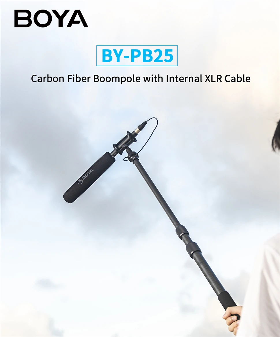 BOYA BY-PB25 Universal Carbon Fiber Boompole with Internal XLR Cable (2.5m)