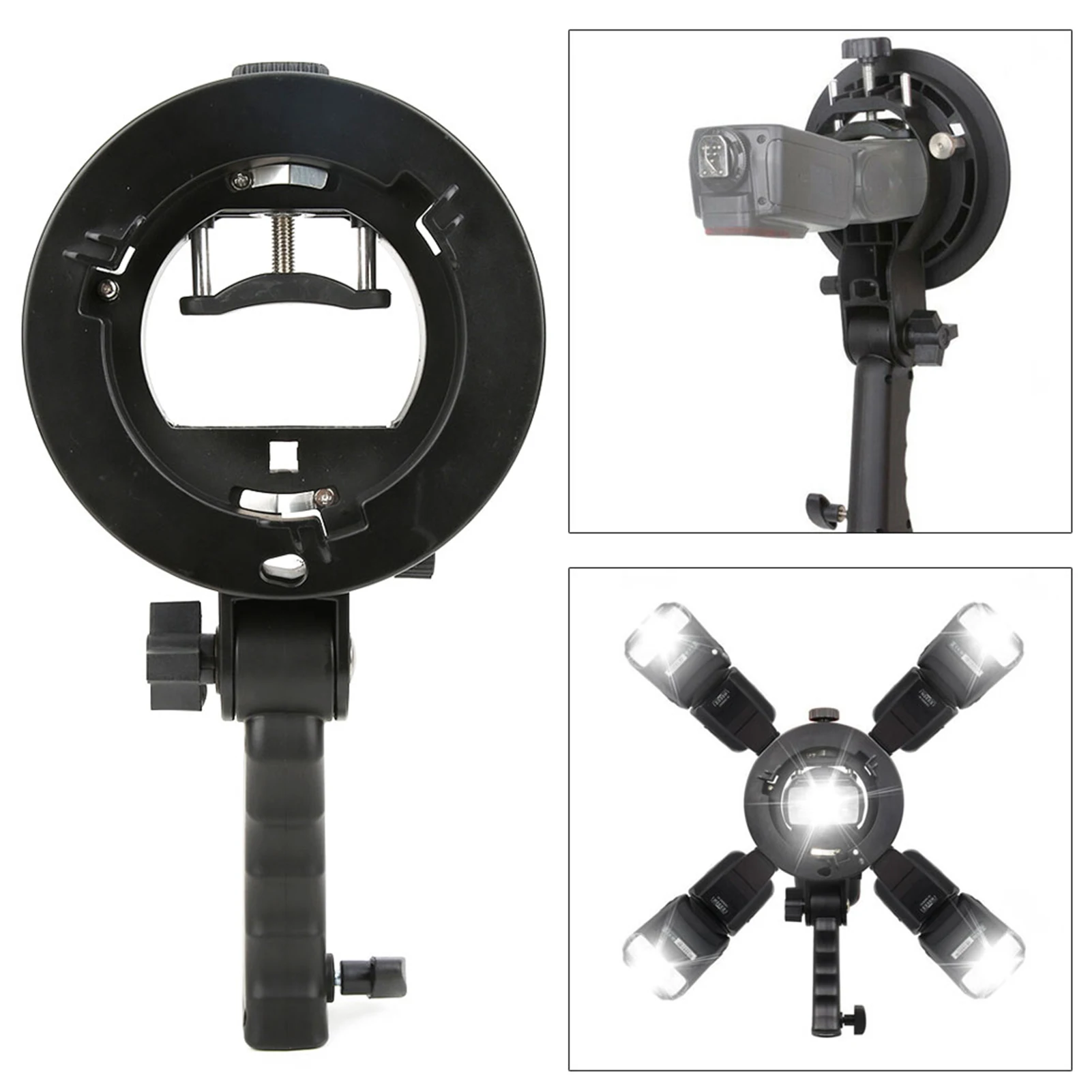Flashlight Bracket Support Handheld Hand Grip S Shape for Bowens Mount Camera