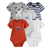 5Pieces Unisex Bodysuits Newborn Baby Girl Clothes Cotton Cartoon Baby Boy Clothes Set Solid Color Print Summer Bebes 4