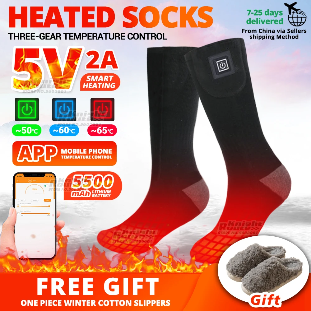 Set Chaussettes Chauffantes + Chauffemains Rechargeables - Batteries 9000mAh, 4 Niveaux Température, Autonomie Jusqu'à 14h/35h