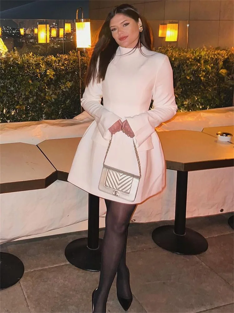 Female Autumn Elegant Mini Dress Women's Pocket Patchwork Slim Long Sleeve Commute Clothes Female Solid Casual Mini Dress