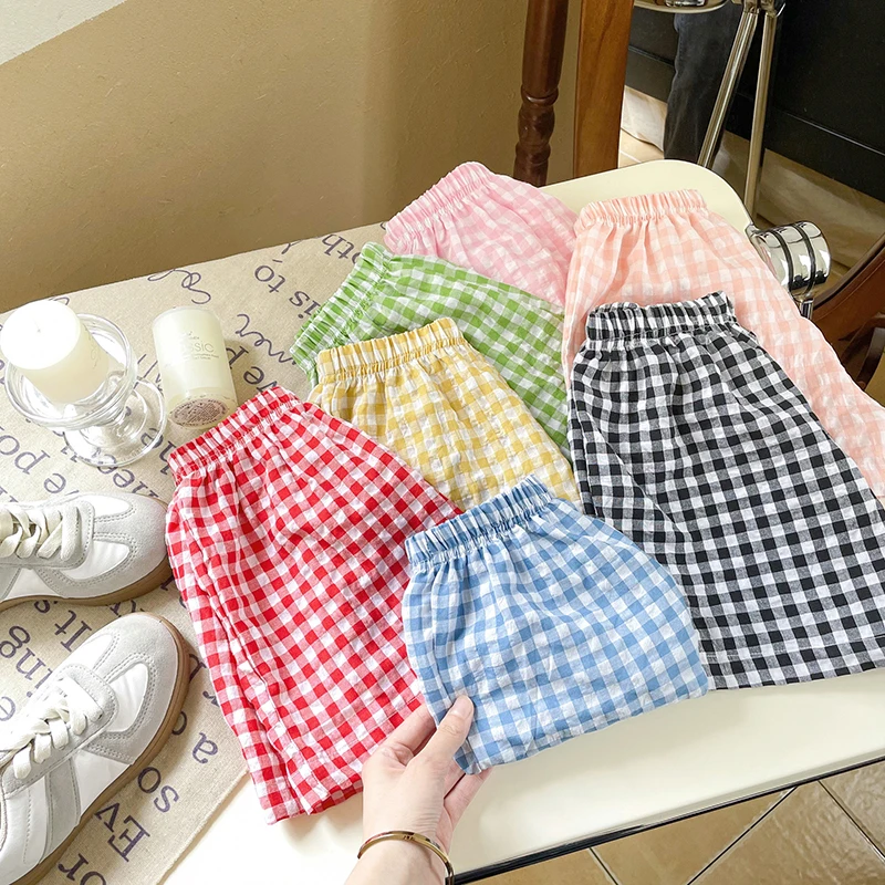 Kids Unisex Summer Plaid Shorts Anti Mosquito Pants