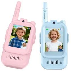 Rechargeable Kids' Video Walkie Talkies - Fun & Easy Communication with Cute 2 - Inch Screen (Blue Pink)
