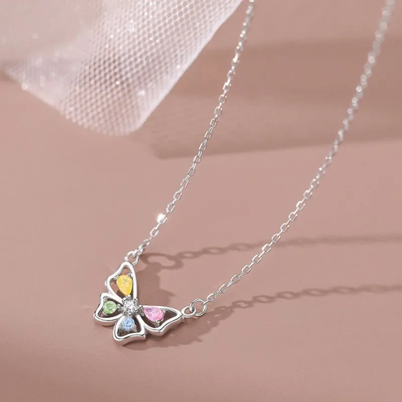 Butterfly Design Colorful Zircon Jewelry Set for Women Necklace Bracelet Earrings Ring Sweet Gift For Daily Wear Party Jewelry