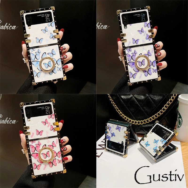 

Butterfly Pattern Phone Cover For Samsung Galaxy Z Flip 4 Case Retro Shockproof For Samsung Z Flip 3 Cases 5G with Ring Holder