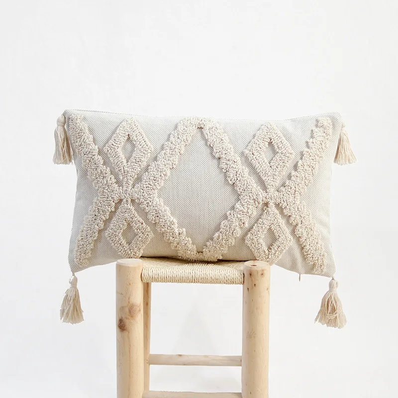 

Boho Handmade Tufting Tassels Cushion Cover Solid Geometric Diamond Throw Pillow Cover 45X45/30X50 Decorative Cushions for Sofa