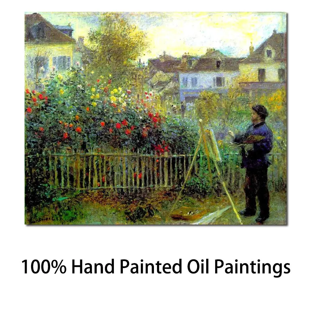 

Christmas Gift Monet Painting in His Garden at Argenteuil by Pierre Auguste Renoir Painting Reproduction High Quality Handmade