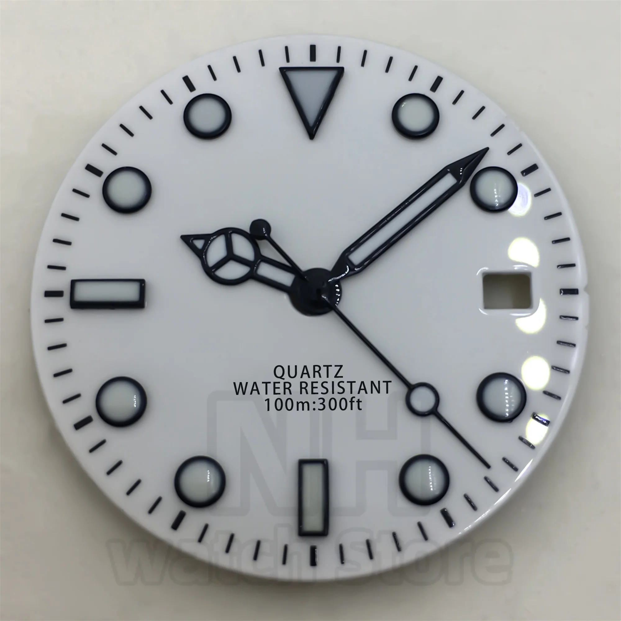 29mm Black & White Watch Dial with Green Luminous Hands - Matte & Glossy Finish