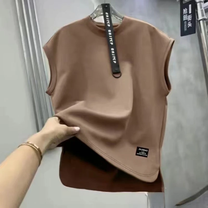 Canotte estive T-shirt senza maniche abbigliamento uomo T-top magliette sportive Casual da basket o-collo camicie bianche nere larghe novità - immagine 4
