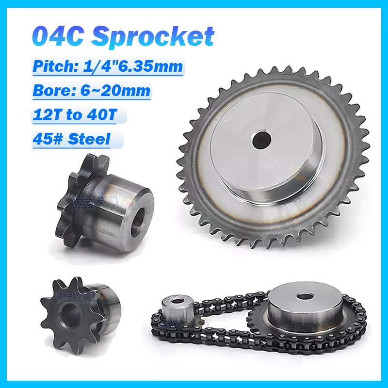Industrial Drive Sprocket 1Pcs #25 Roller Chain Sprockets Wheel 9T to 40T Bore 6mm to 20mm Pitch 1/4" 6.35mm For 04C Chain Sprocket Wheel
