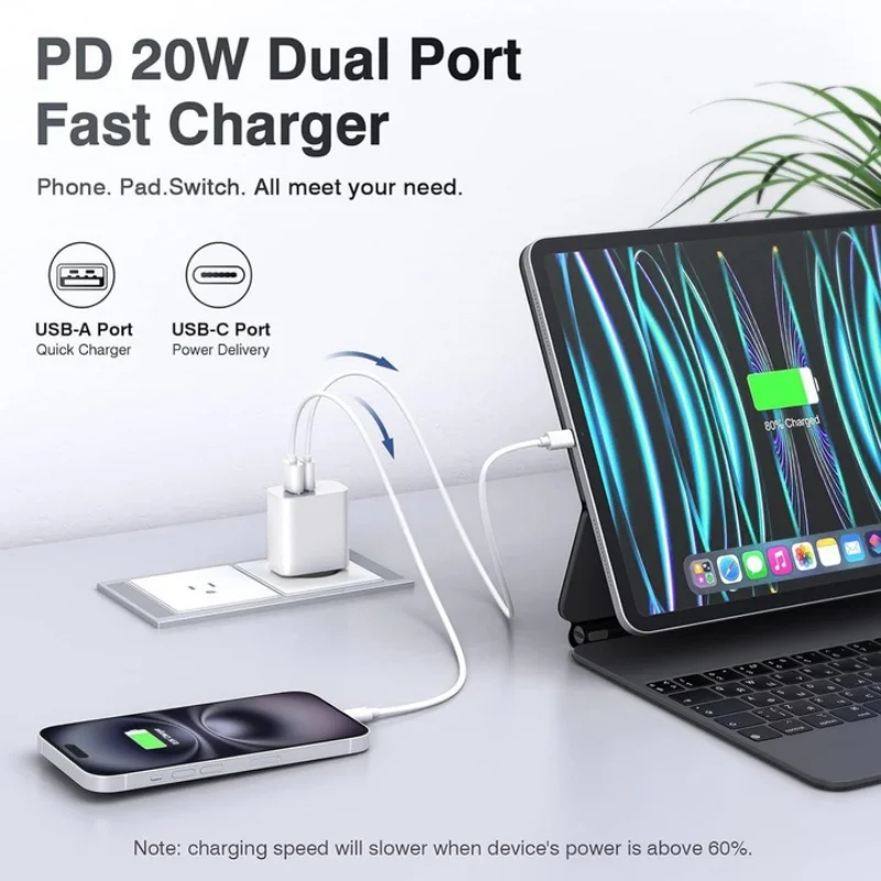 High-Speed 20W USB-C Power Adapter - Fast Charging for Smartphones and Tablets