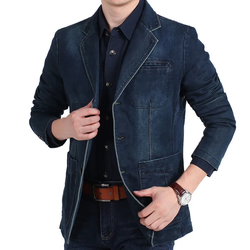 Fashion Mens Denim Blazer Spring Autumn Brand Male Slim Fit Casual Jeans Suit Jacket Men Blazer Coat Terno Masculino 4XL MY161