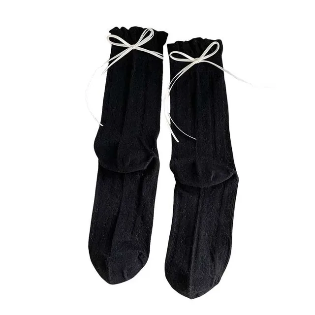 Calzini per donna stile coreano nuovi calzini sottili Sweet Lolita tinta unita carino fiocco traspirante calzini lunghi moda giapponese maglia femminile 6