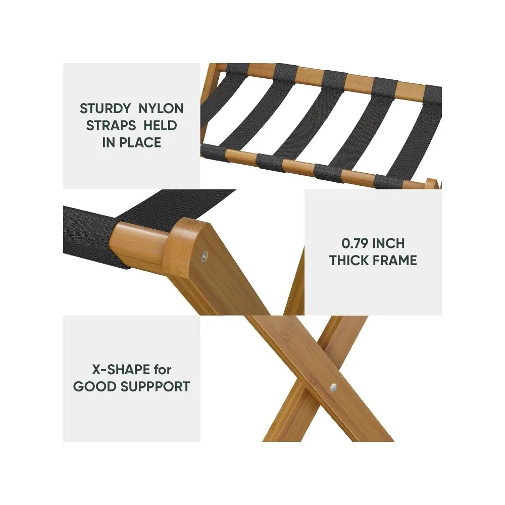 Description Picture 6 of item2 Pack Luggage Rack, Folding Luggage Rack for Guest Room, Walnut Bamboo Suitcase Stand Holds up to 131 lb, Luggage Stand