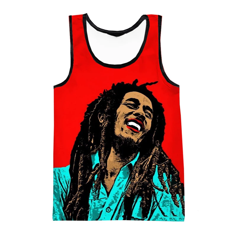 

New Summer 3D Singer Bob Marley Reggae Printed Tank Top Children Fashion Tank Top Quick Dry Harajuku Gym Clothing Men Vest Tops