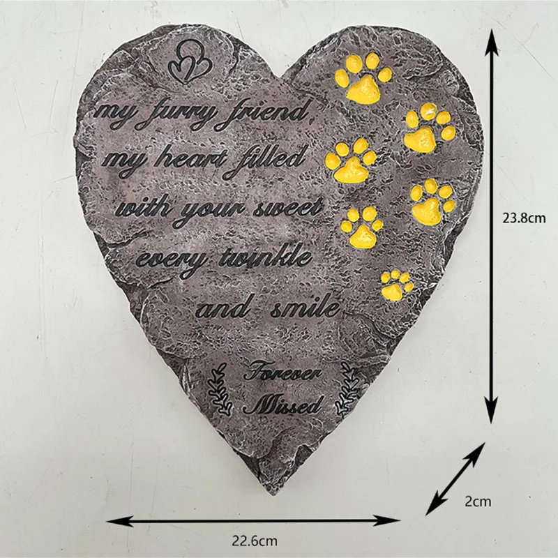 Personalized Pet Memorial Stone Dog Name Heart Shaped Paw Print Grave Marker for Cat Dog Memorial Tombstone Pet