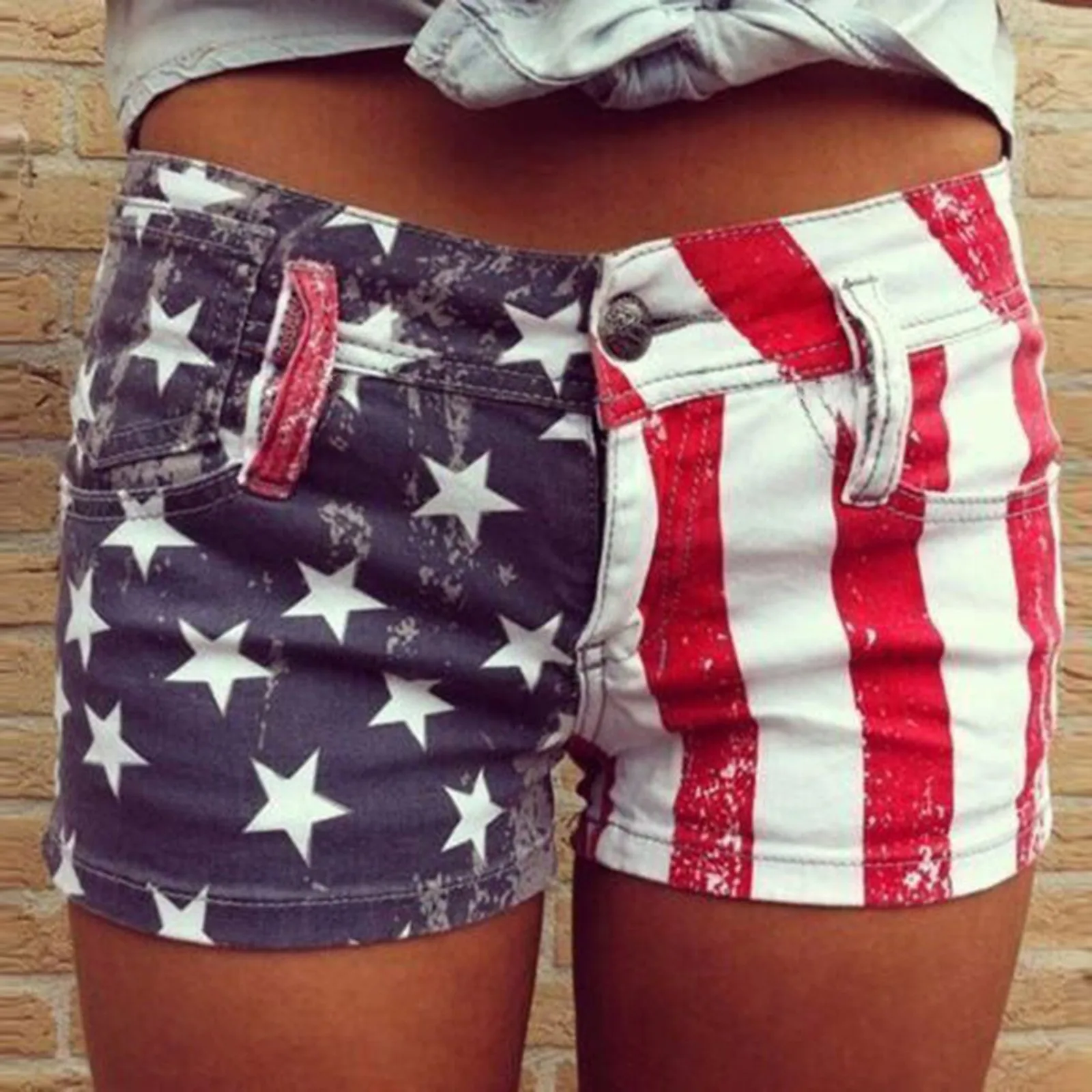 

Women Ripped American Flag Printed Casual Denim Shorts High Waisted Frayed Hem Mini Hot Jeans Short Pants Mujer Spring Summer