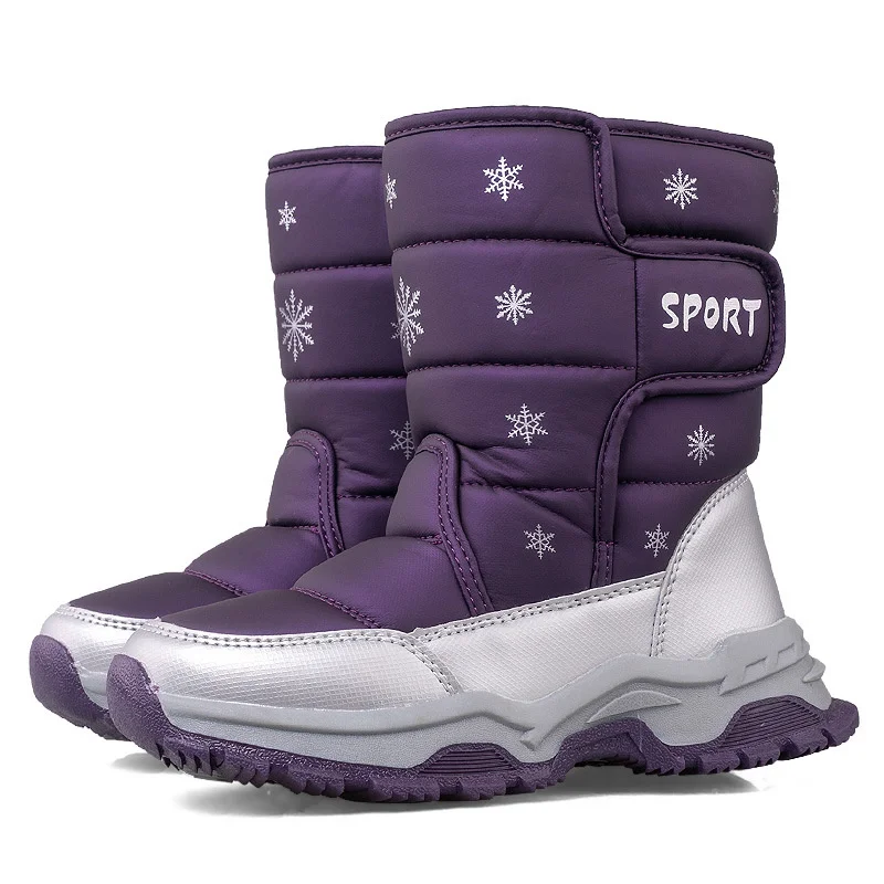 

New Children Winter Fashion Boots With Crampons Thickened Warm Snow Boots For Kids Girls Boys Warterproof Anti-skid Cotton Shoes