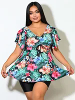 Plus Size Two Piece Tankini Swimsuits For Women Printed Swim Top High Waist Shorts Tummy Control Bathing Suits - Image 4