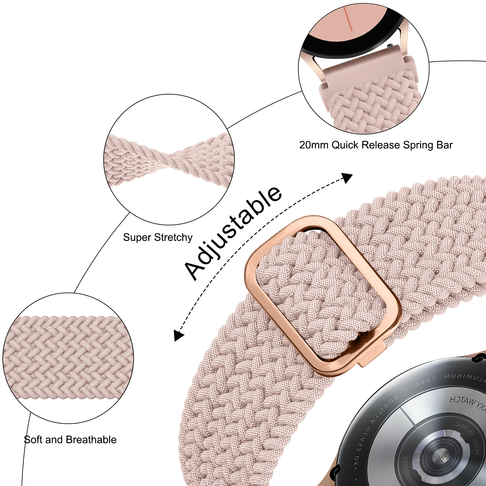 Elastic Braided Strap - 20mm/22mm - Versatile Smartwatch Band Replacement Bracelet