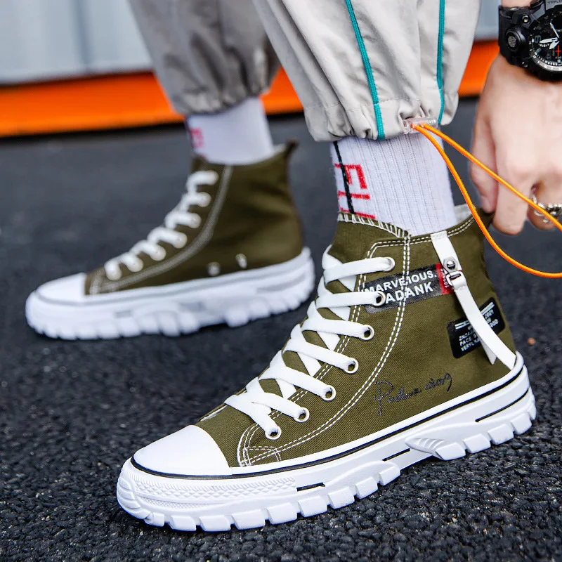 Men's Canvas Shoes High Top Sneakers Breathable Platform Casual Shoes Lace-up Flats Men Non-slip Vulcanize Shoes Tenis Masculino 5