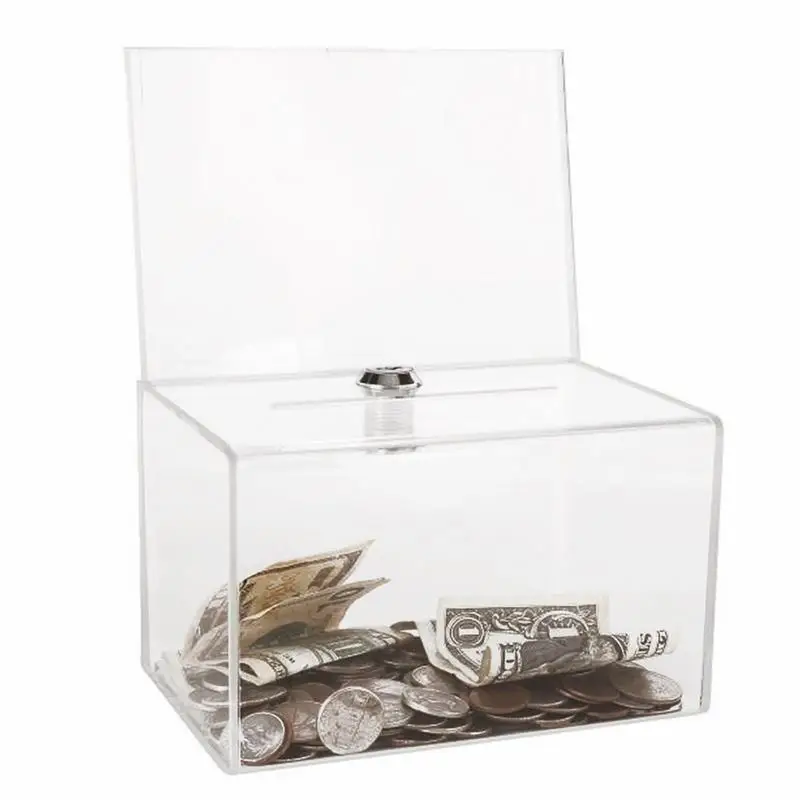 

Raffle Box Acrylic Clear Donation Storage Jar Suggestion Trading Lock Ballot Money Ticket Container Tip Collection Fundraising