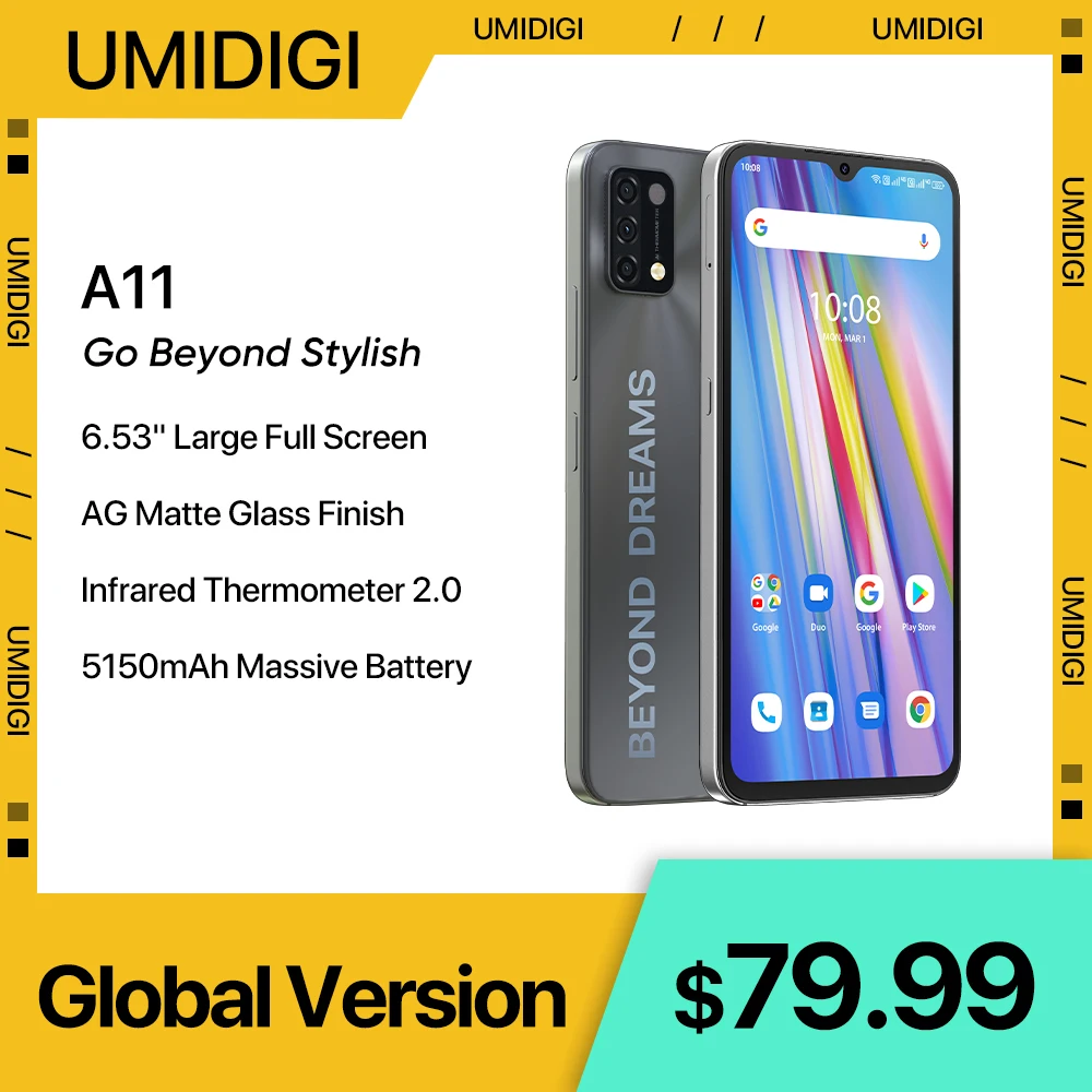 [In Stock] UMIDIGI A11 Global Version Android 11 Smartphone Helio G25 64GB 128GB 6.53