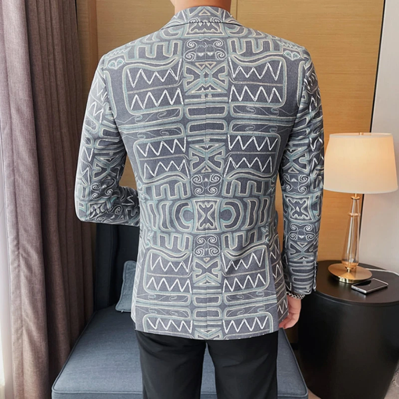 Brand Luxury Suit Jacket for Men Autumn Printed Casual Busines Blazer Masculino Slim Fit Wedding Groom Social Dress Coat