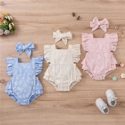 Body d'été sans manches pour bébé fille, barboteuse en coton et lin, motif Floral, à la mode, pour nouveau nés, vêtements pour enfants, Costumes pour filles 