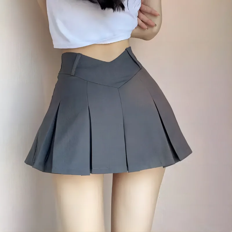 Fashion A Line Women Pleated Skirt High Waist Zipper Grey Student Mini Skirt JK Summer New Black Ladies Suit