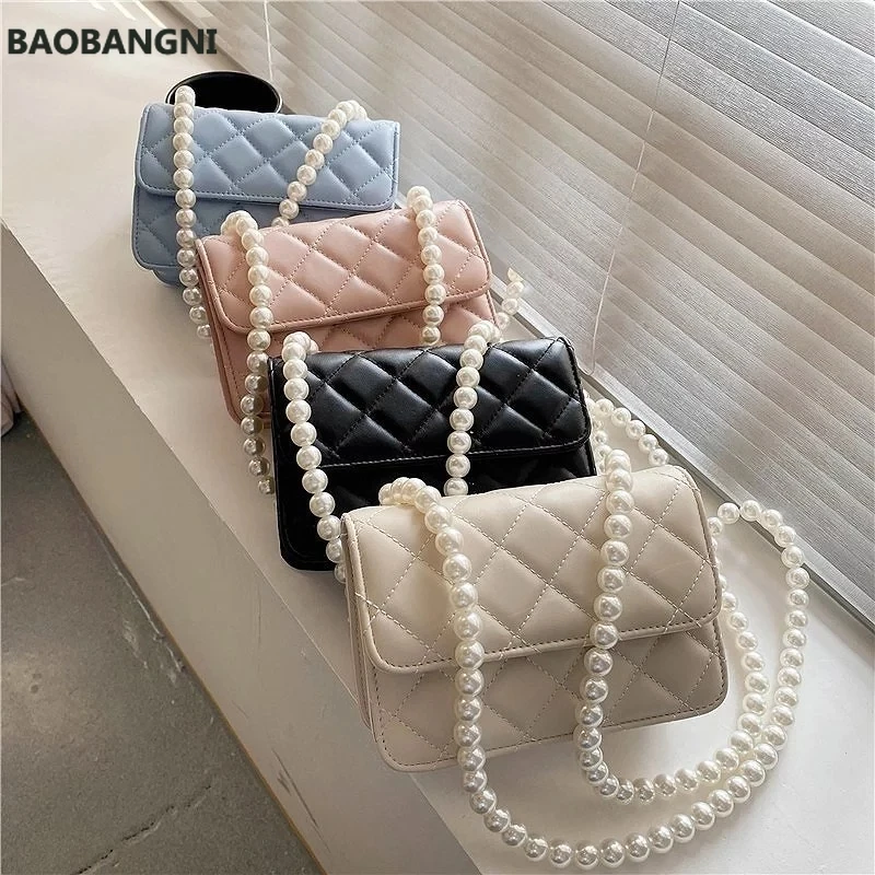 

Small Beaded Shoulder Belt PU Leather Crossbody Bags for Women Simple Totes Shoulder Bag Lady Handbags and Purses