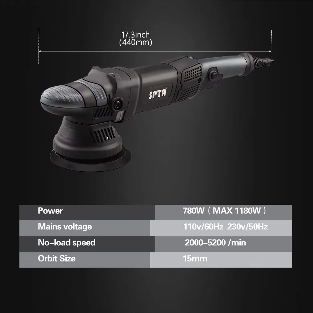 SPTA 5inch 780W Dual Action Polisher Orbit 15mm Auto Polisher DA Car Home DIY with Waxing Polishing Pads Set