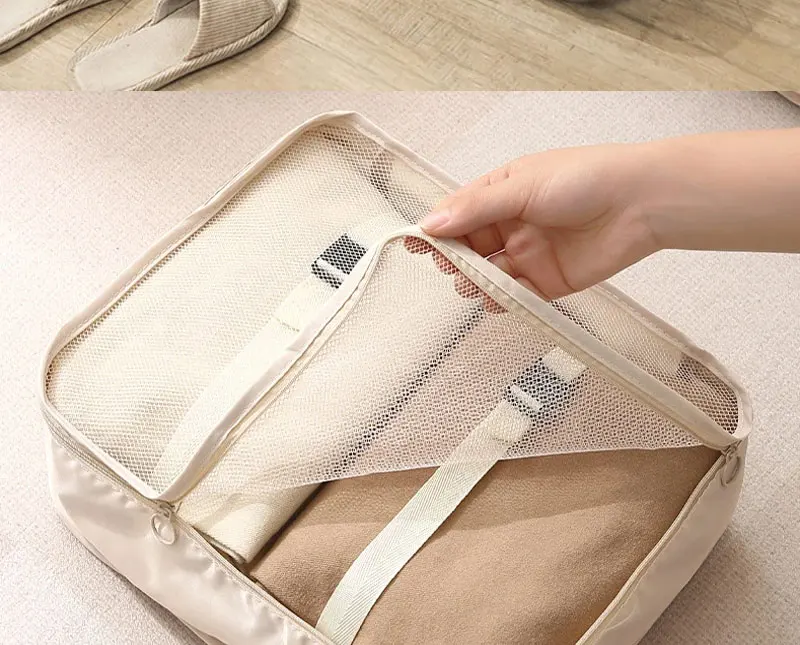 7/8/9/10-teiliges Set Reiseorganizer Aufbewahrungstaschen Koffer-Packwürfel Tragbare Garderobe Gepäck Kleider- und Schuhtaschen Faltbar – Detail 4