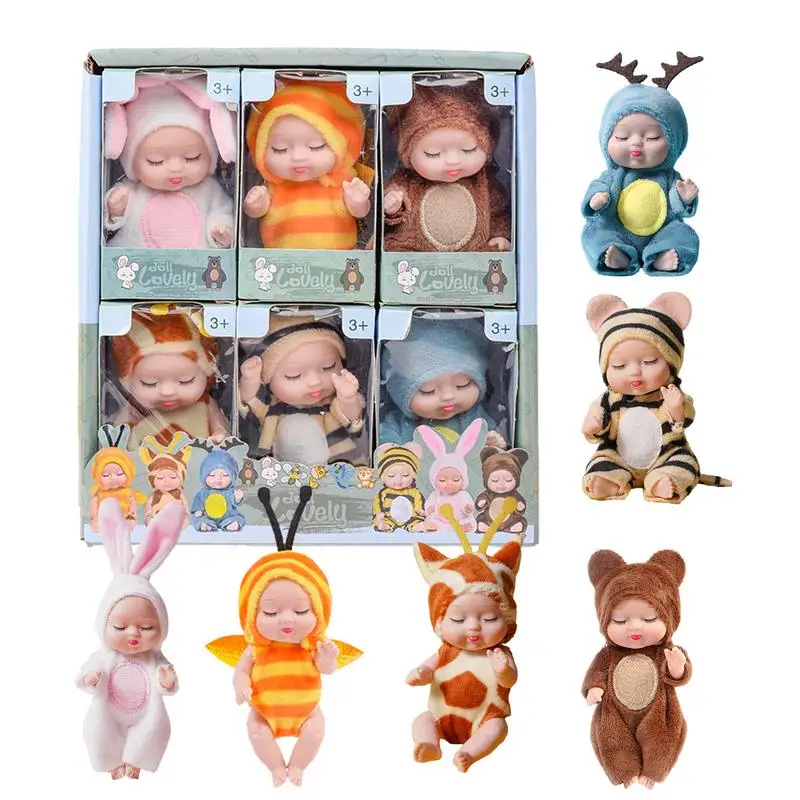 6pcs Newborn Baby Doll Mini Simulation Reborn Baby Girls Doll Realistic Life like Reborn Baby Boys Girls Gifts Doll Accessories