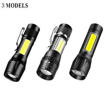 휴대용 줌 LED 충전식 손전등, 3 가지 조명 모드, 장거리 캠핑 조명, 미니 토치, 방수 배터리 내장