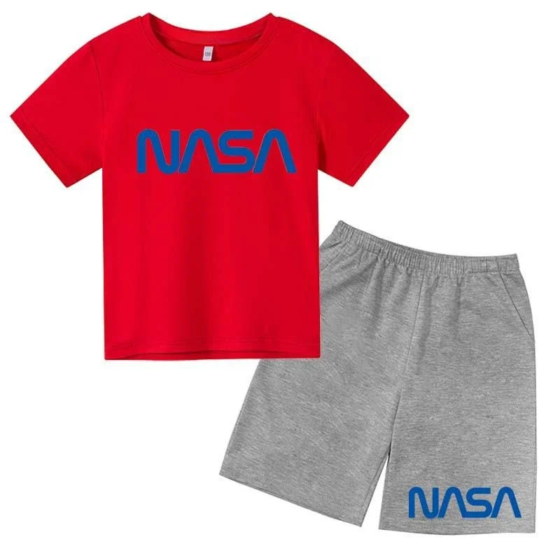 thumbnail image 1 of Conjunto de 2 camisetas y pantalones cortos con estampado de letras de verano para niños de 2 a 13 años, ropa deportiva de calle para niños y niñas, 1 of 5