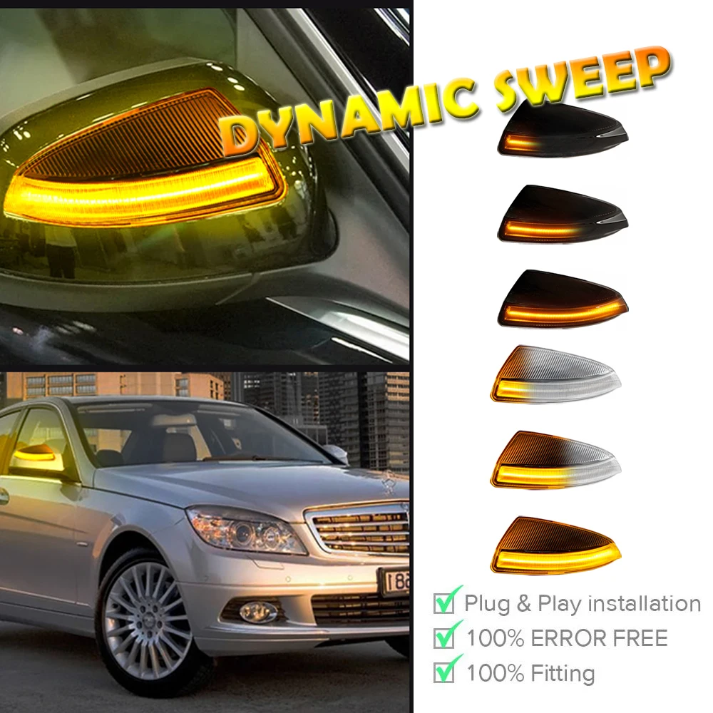 Auto Signaal Knipperlicht Voor Benz Voor Viano Voor Vito W639 C-Klasse W204 S204 2007-2014 Dynamische LED Knipperlichten Achteruitkijkspiegel Indicator Blinker Repeater Richtingaanwijzer (Kleur : Gee