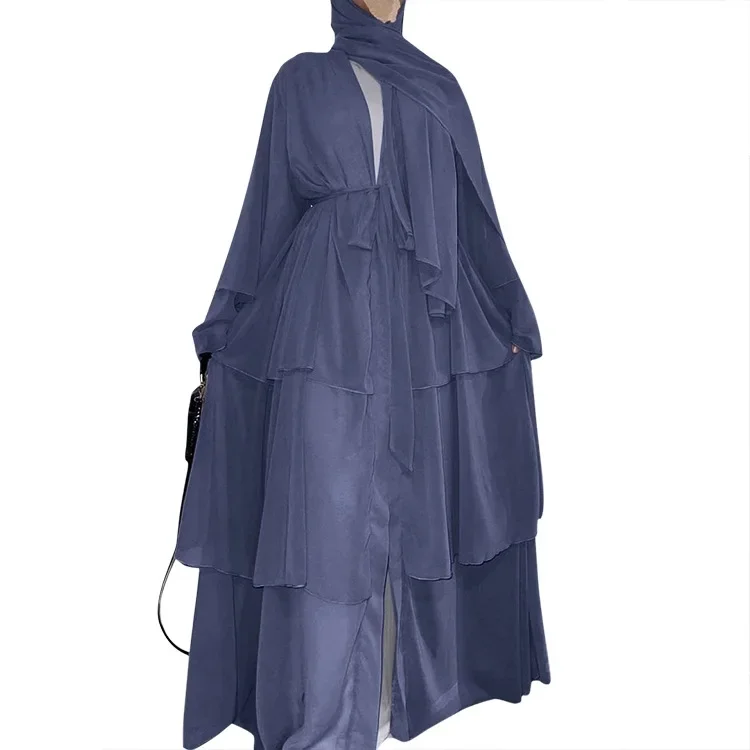 Solid Open Abaya Kaftan Dubai Turkey Kimono Cardigan Muslim Hijab Dress Ramadan Eid Chiffon Abayas for Women Islamic Clothing