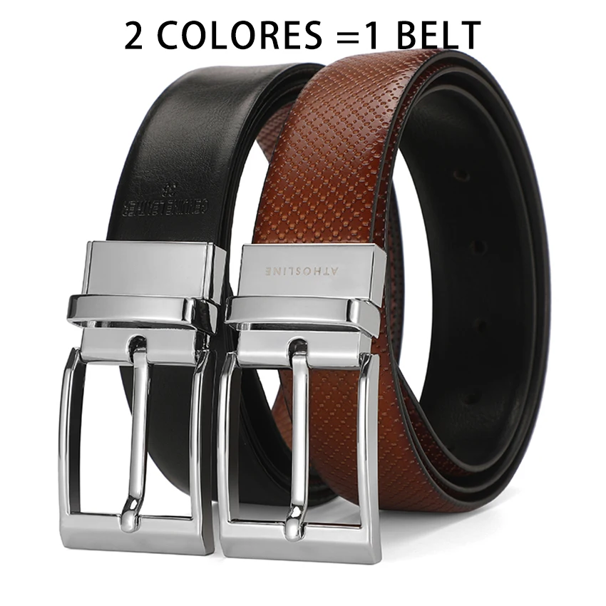 

Athosline 1.3Inch Reversible Men‘s Genuine Leather Belt with Rotated Buckle for Gentlemen Big and Tall