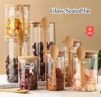 Glass Sealed Jars Seasoning Jars Set with Wooden Spoon and Wooden Lid Seasoning Jars Candy Household Containers Storage Jars 1