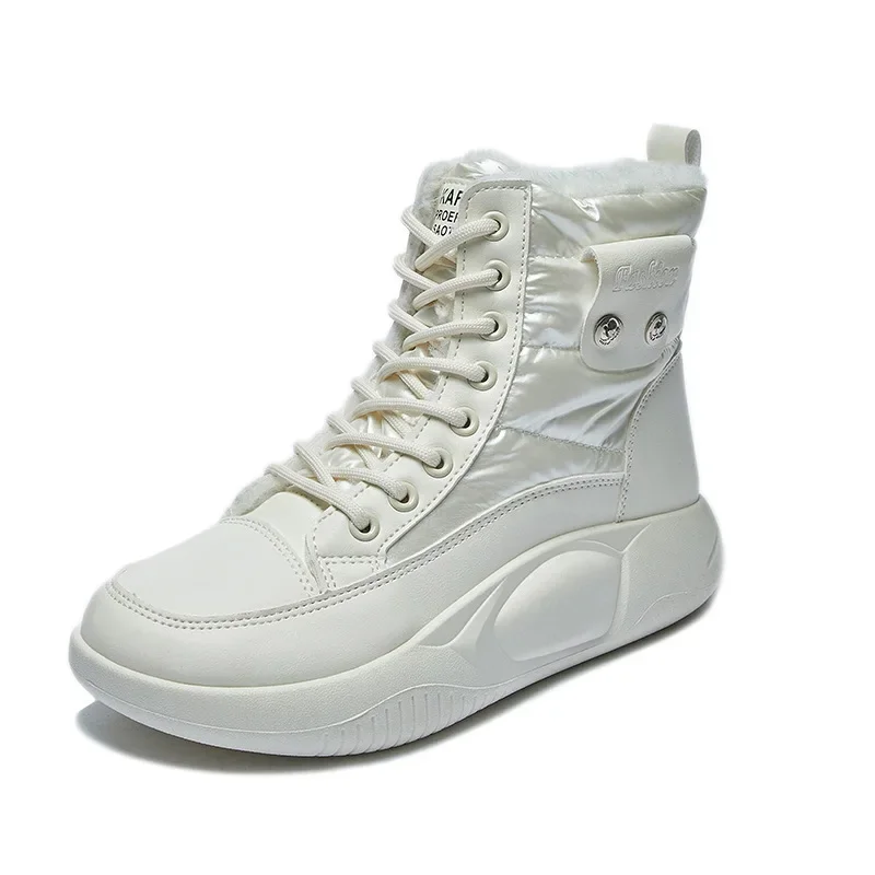 

2024 Women's Fleece High Top Snow Boots Winter New Designer Korean Warm Cotton Shoes Ladies Fashion Casual Platform Boots