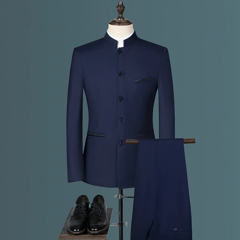 Suit Blazer Vest Pants Men's Fashion Gentleman Business Outdoor Standing Collar Gentleman Wedding Work Casual MAO Suit